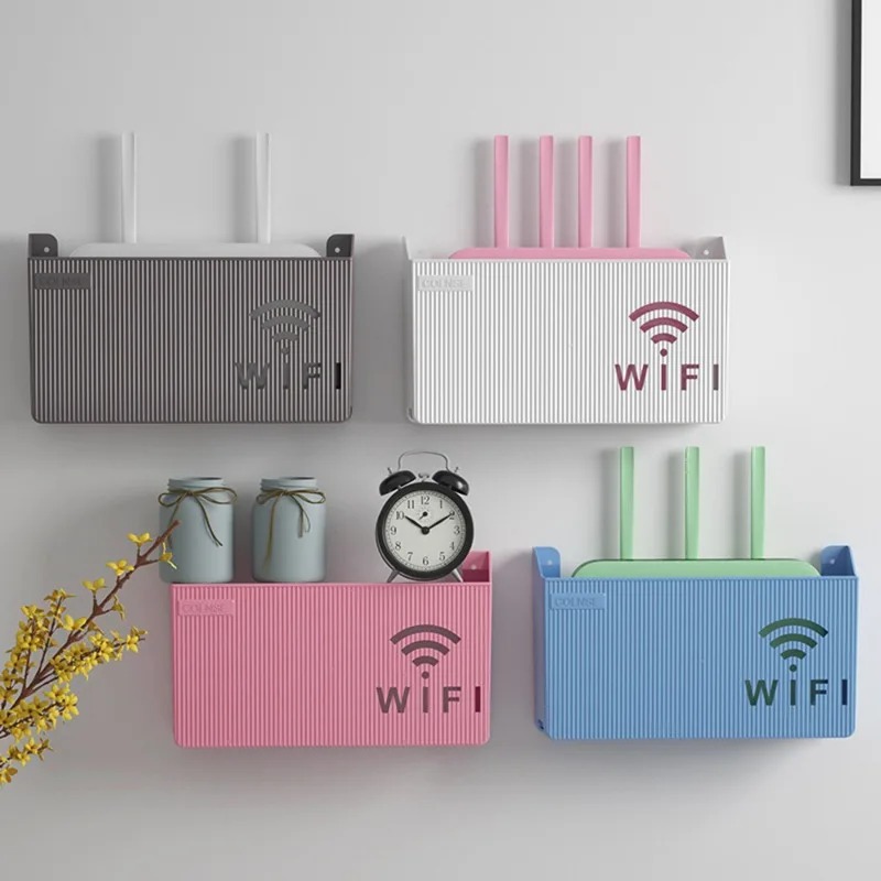 Wall-Mounted ABS Plastic WiFi Router Storage Box & Cable Organizer