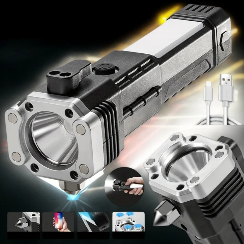 Multifunctional Tactical Hammer LED Emergency Flashlight