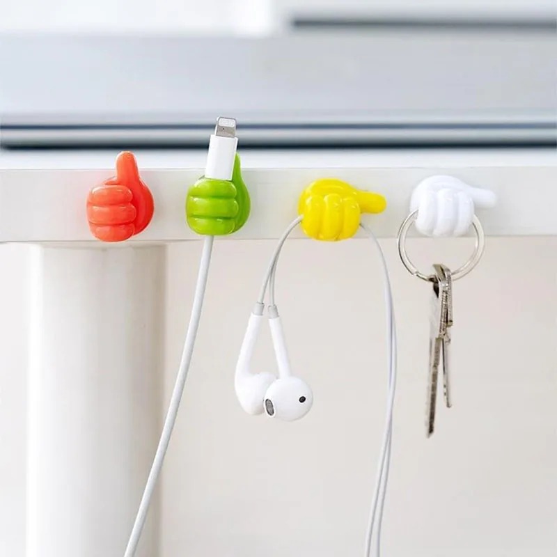 Pack of 10 - Cute Thumb Style Self-Adhesive Wall & Cable Holder Clips