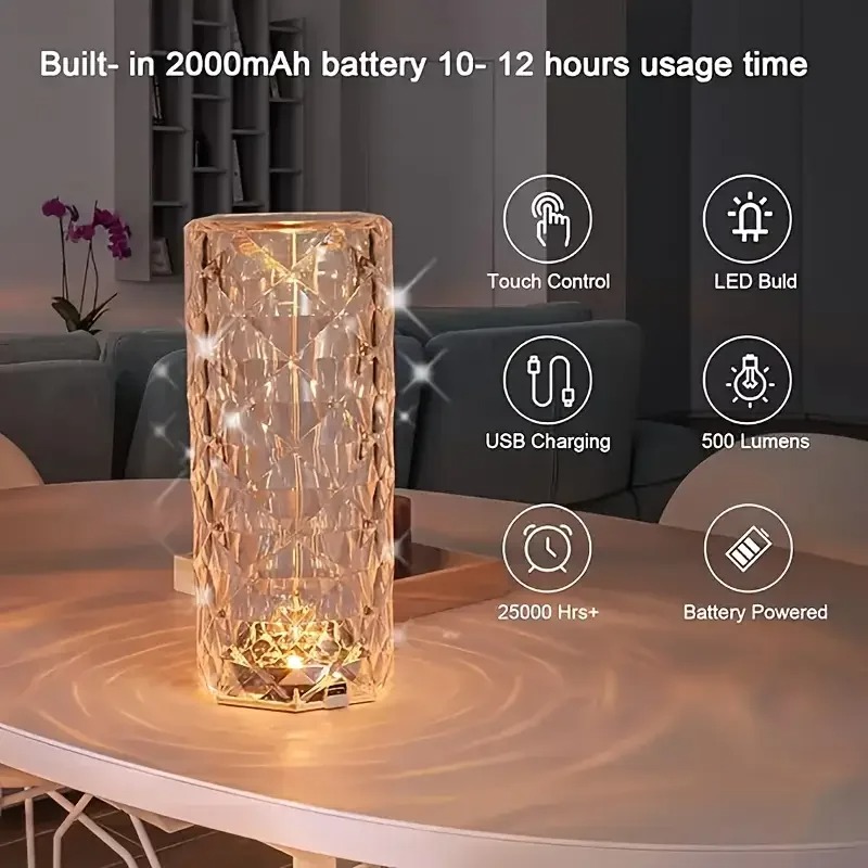 Modern Bedside Crystal Diamond Table Lamp with Touch Control