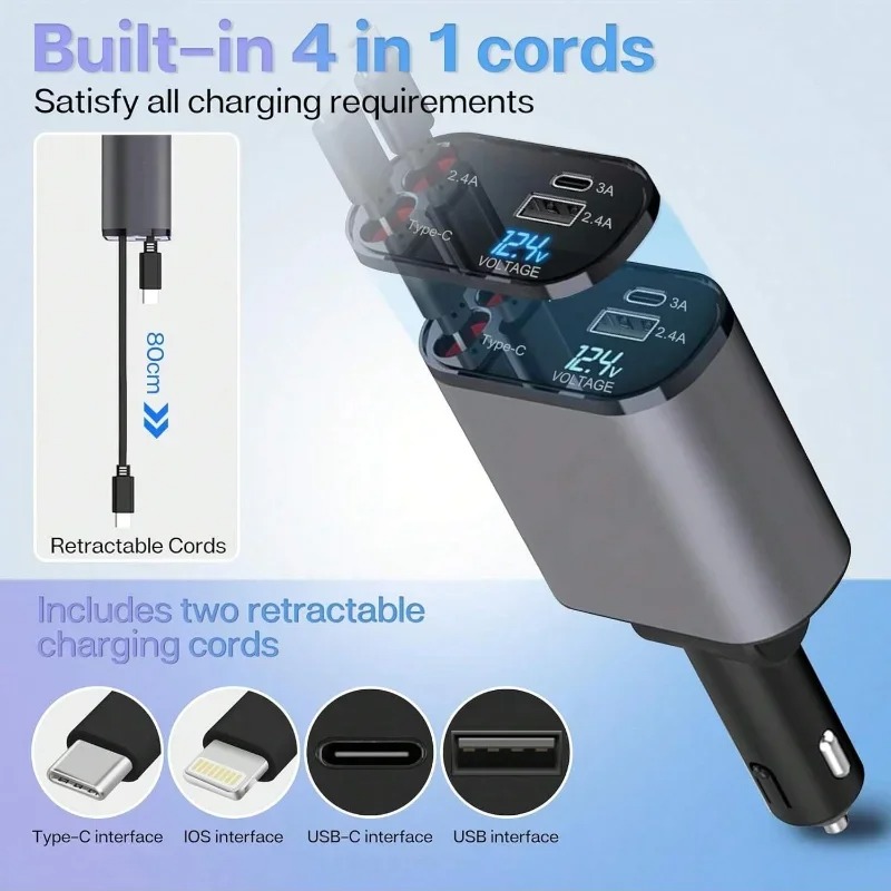 Compro 4-in-1 Retractable Fast Car Charger