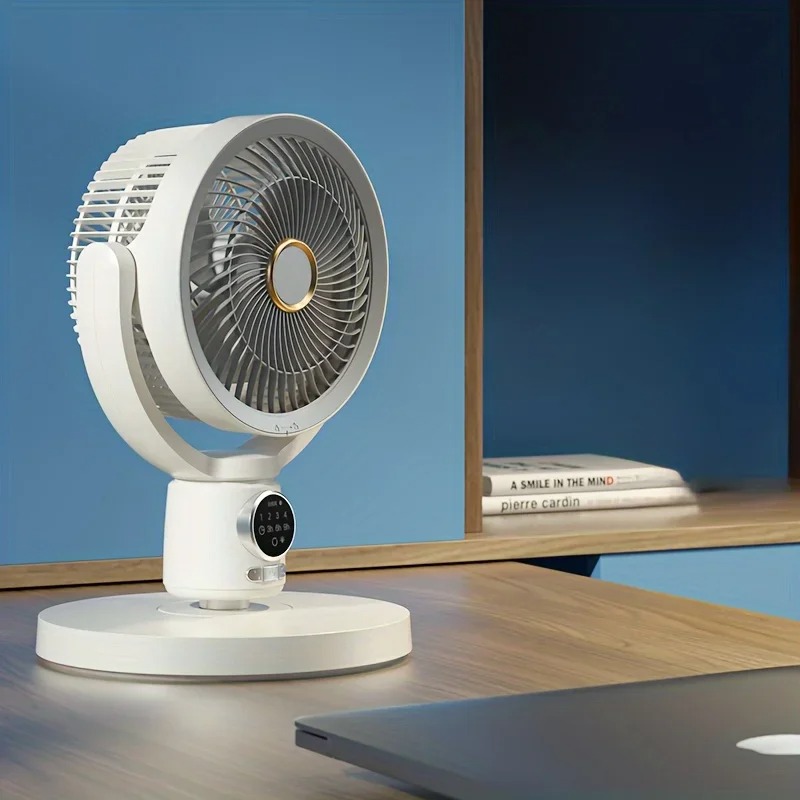 2-in-1 Electric & Rechargeable Telescopic Stand Fan with Remote Control & LED Lighting
