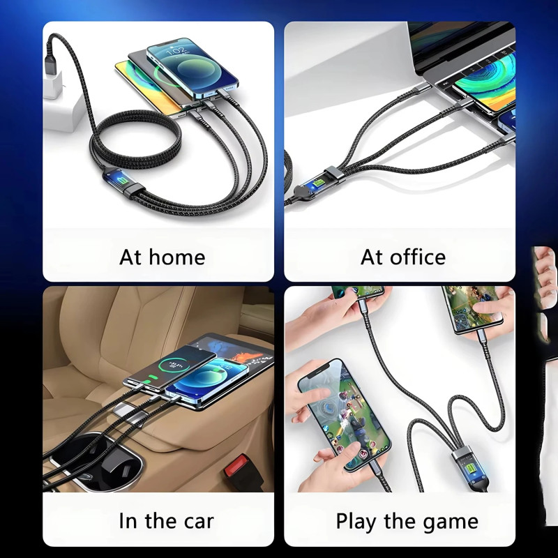 100W 3-in-1 Braided Multi-Device Fast Charging Cable