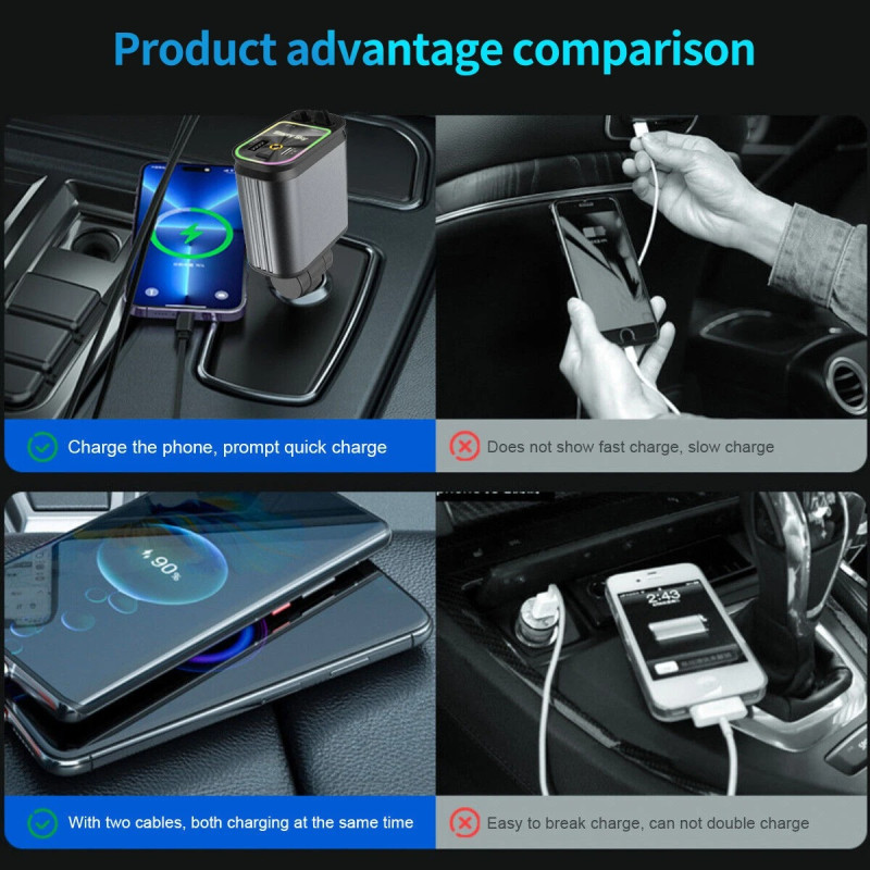 4-in-1 Retractable Car Charger with Starlight