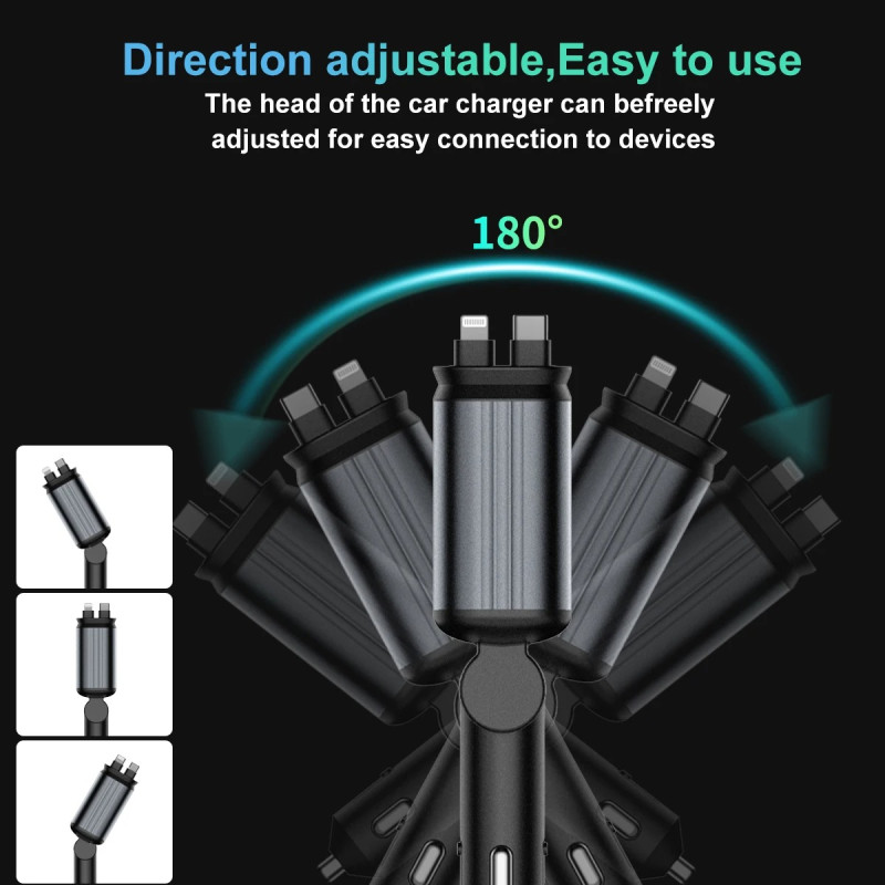 4-in-1 Retractable Car Charger with Starlight