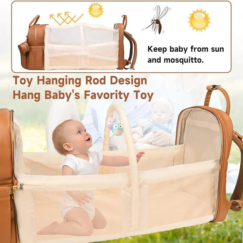 Luxury PU Leather Waterproof Baby Diaper Bag Backpack with Portable Changing Station