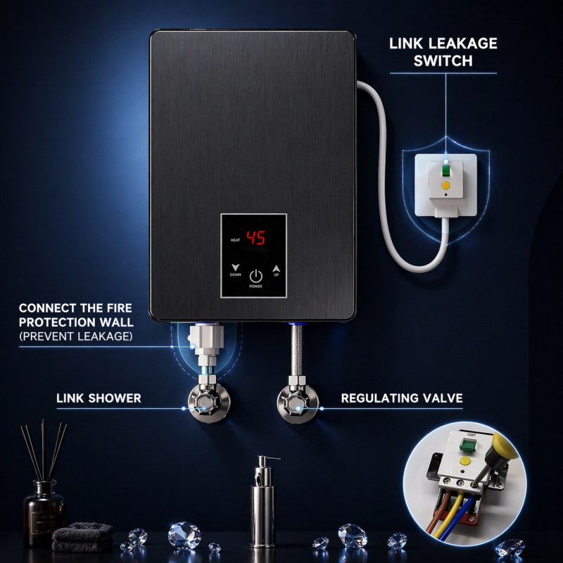 Instant Tankless Electric Hot Water Heater with Digital LCD Temperature Display
