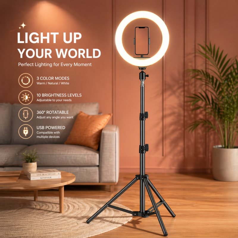 10-Inch LED Ring Light with Tripod Stand & Phone Holder