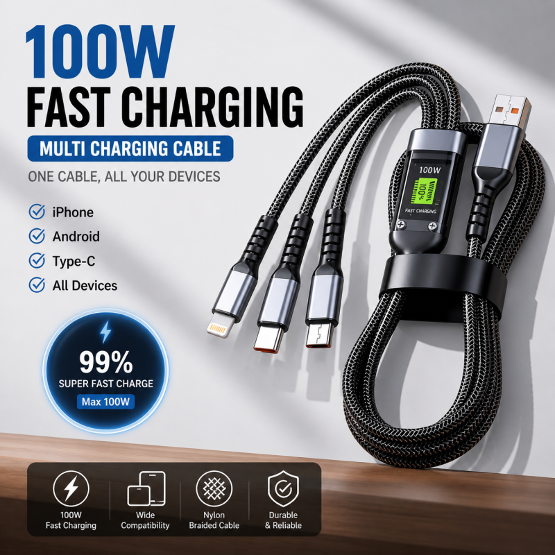 100W 3-in-1 Braided Multi-Device Fast Charging Cable