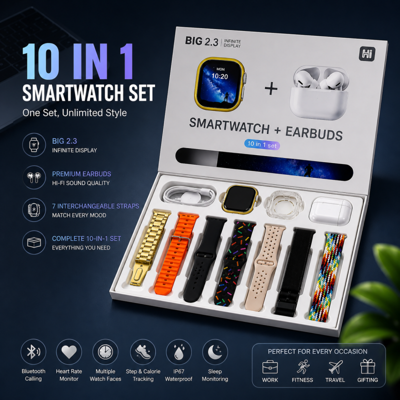 I20 Ultra Max 10-in-1 Smartwatch & Wireless Earbuds Bundle Set