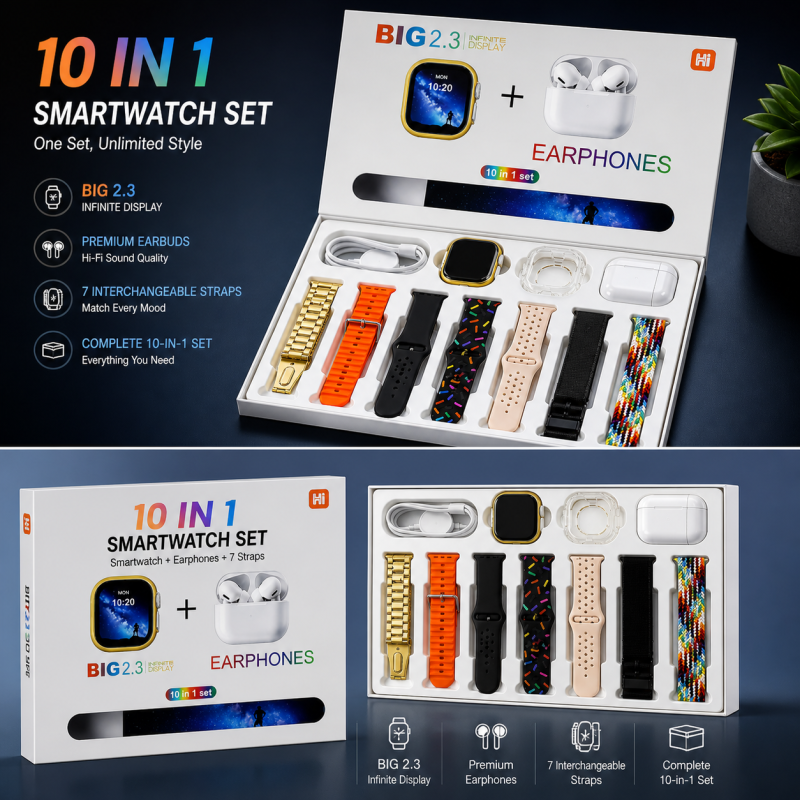 I20 Ultra Max 10-in-1 Smartwatch & Wireless Earbuds Bundle Set