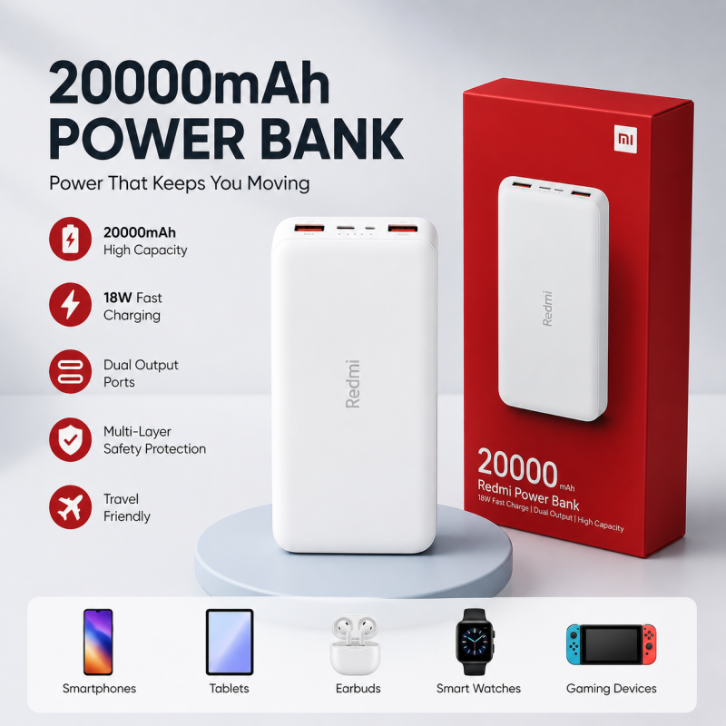 20000mAh Redmi 18W Two-Way Fast Charging Power Bank