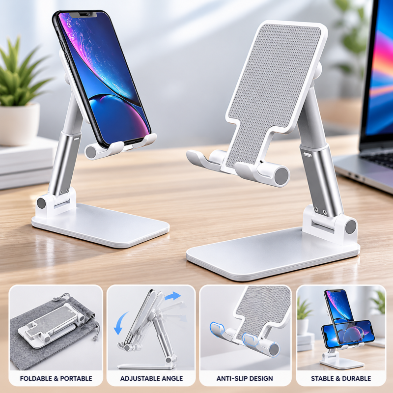 Portable Foldable & Retractable Desktop Live Streaming Phone & Tablet Holder