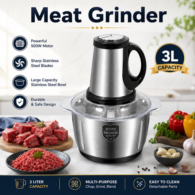 3L Electric Stainless Steel Meat Grinder & Chopper