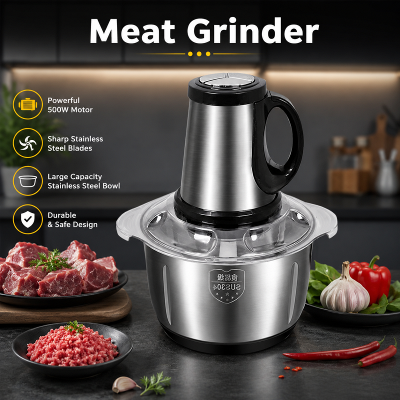 2-Liter Stainless Steel Electric Meat Grinder & Food Chopper