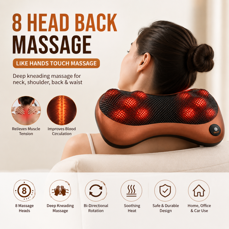 Multi-Functional 3D Kneading Electric Massager for Neck, Back, Waist & Legs
