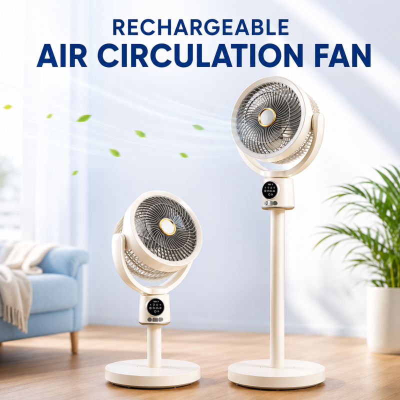 2-in-1 Electric & Rechargeable Telescopic Stand Fan with Remote Control & LED Lighting