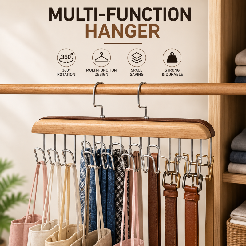 Multifunctional Wooden Hook Hanger