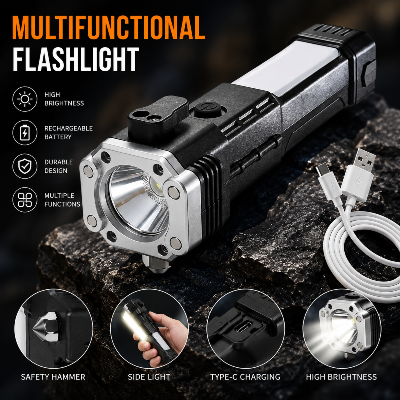 Multifunctional Tactical Hammer LED Emergency Flashlight