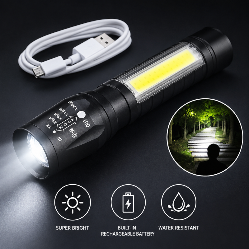 Zoomable Rechargeable Tactical LED Torch Light with Case