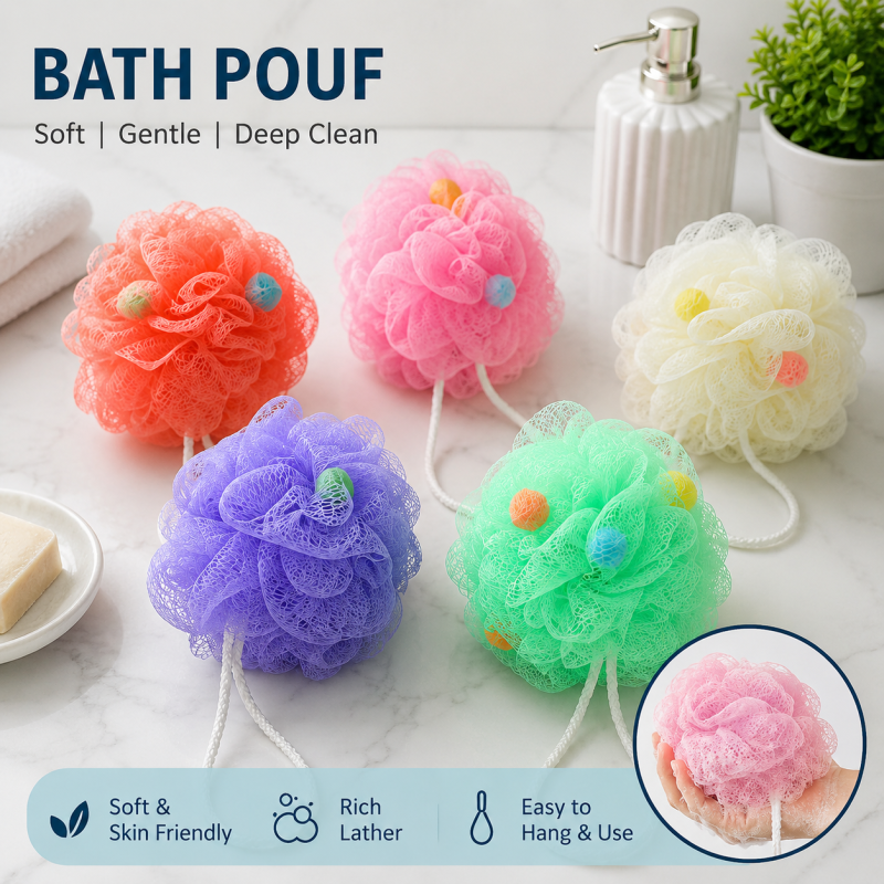 Big Size Candy Color Exfoliating Bath Sponge & Mesh Body Scrubber