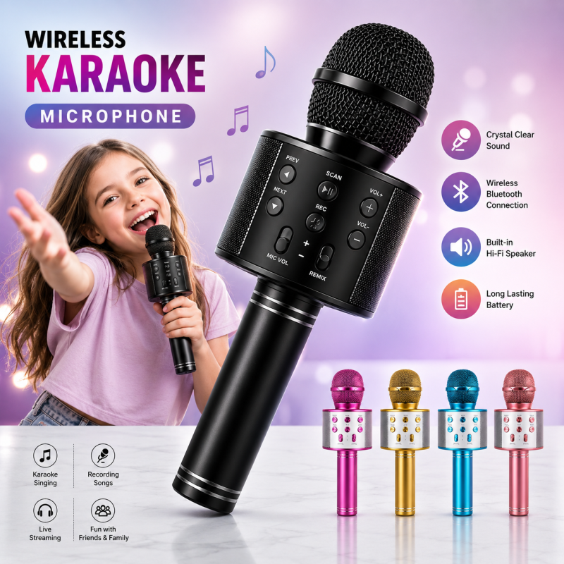 WS-858 Wireless Bluetooth Karaoke Microphone & Speaker