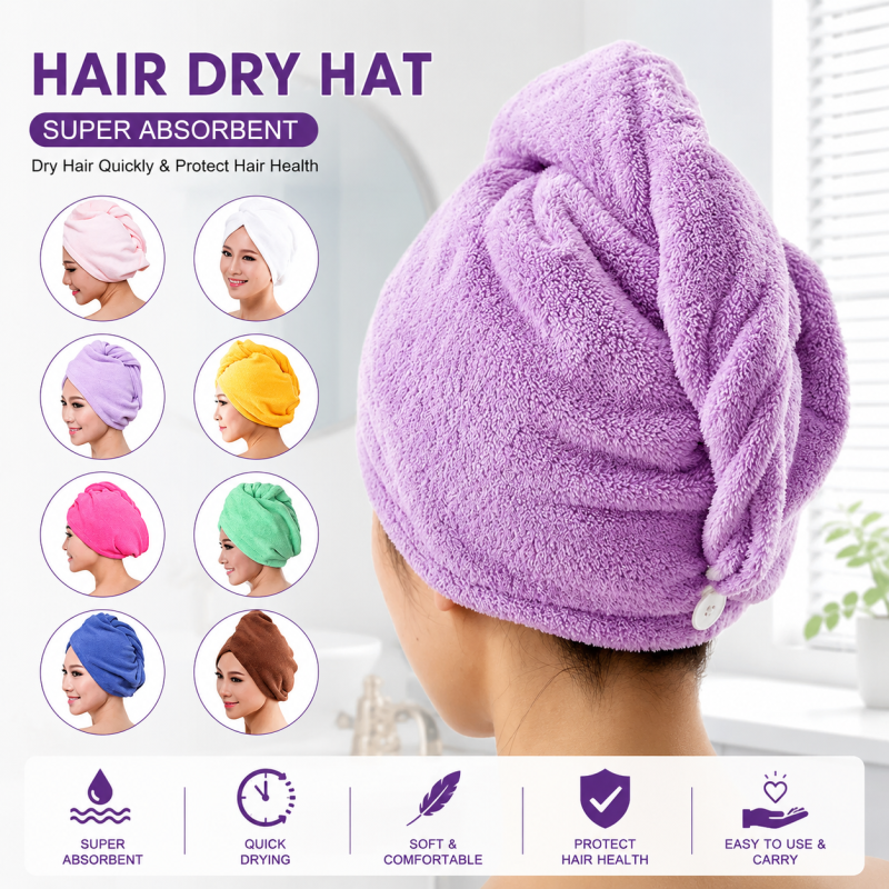 Quick-Drying Microfiber Hair Drying Cap & Absorbent Bath Towel Wrap