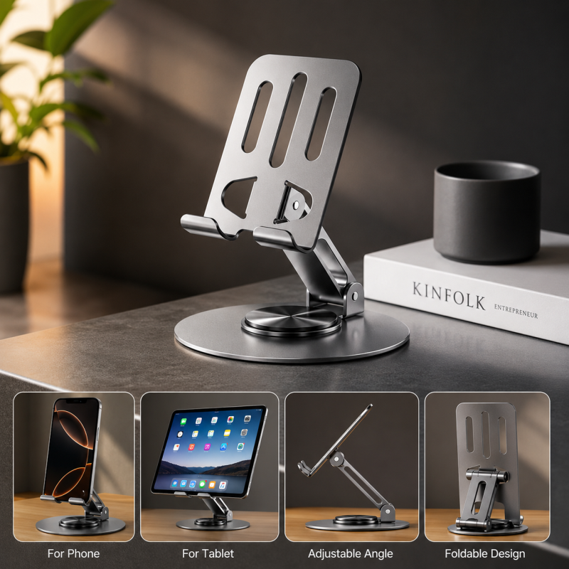360° Rotatable Foldable Metal Desktop Phone & Tablet Stand