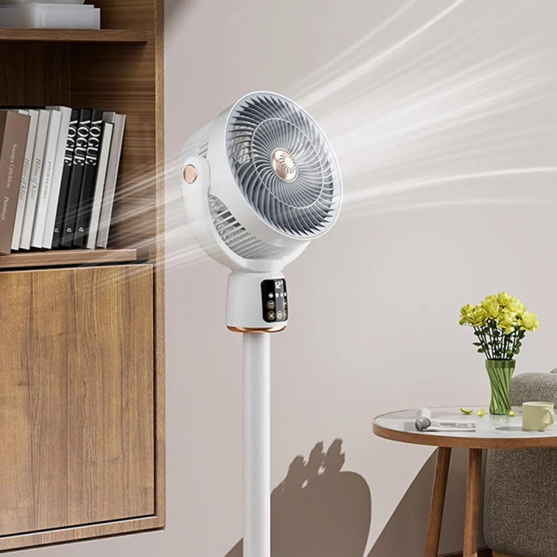 2-in-1 Electric & Rechargeable Telescopic Stand Fan with Remote Control & LED Lighting