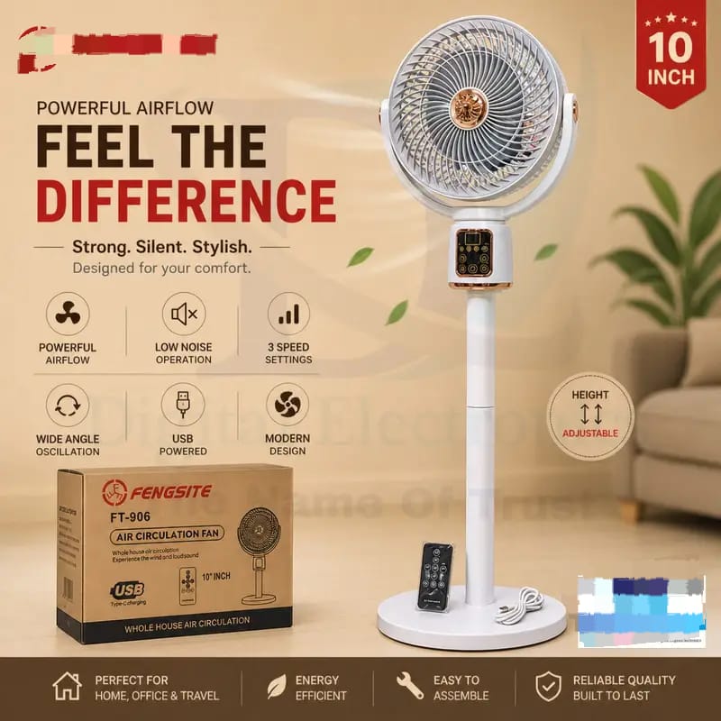 2-in-1 Electric & Rechargeable Telescopic Stand Fan with Remote Control & LED Lighting