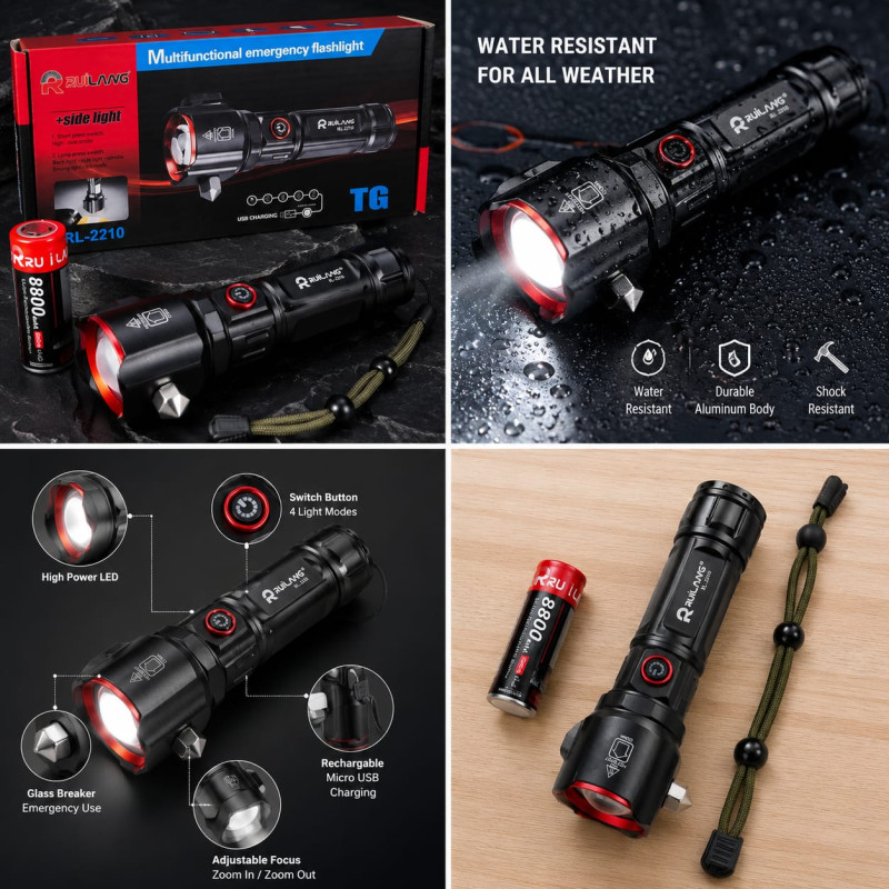 Multifunctional 8800mAh Waterproof Emergency LED Flashlight & Power Bank