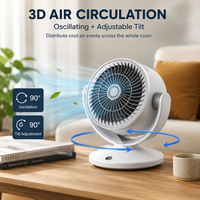 Strong 3-Speed USB Rechargeable Desktop Air Circulation Fan