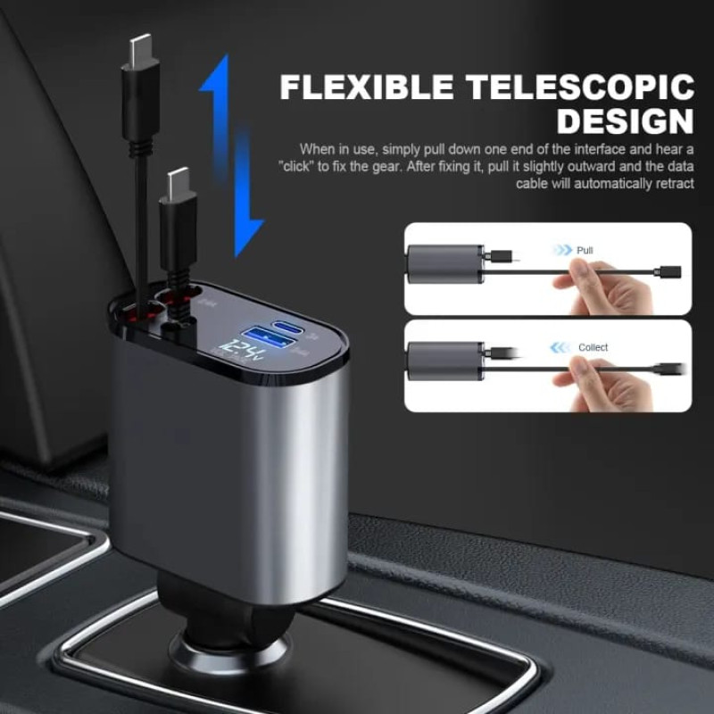 Compro 4-in-1 Retractable Fast Car Charger