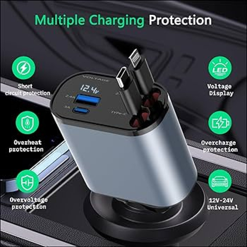 Compro 4-in-1 Retractable Fast Car Charger