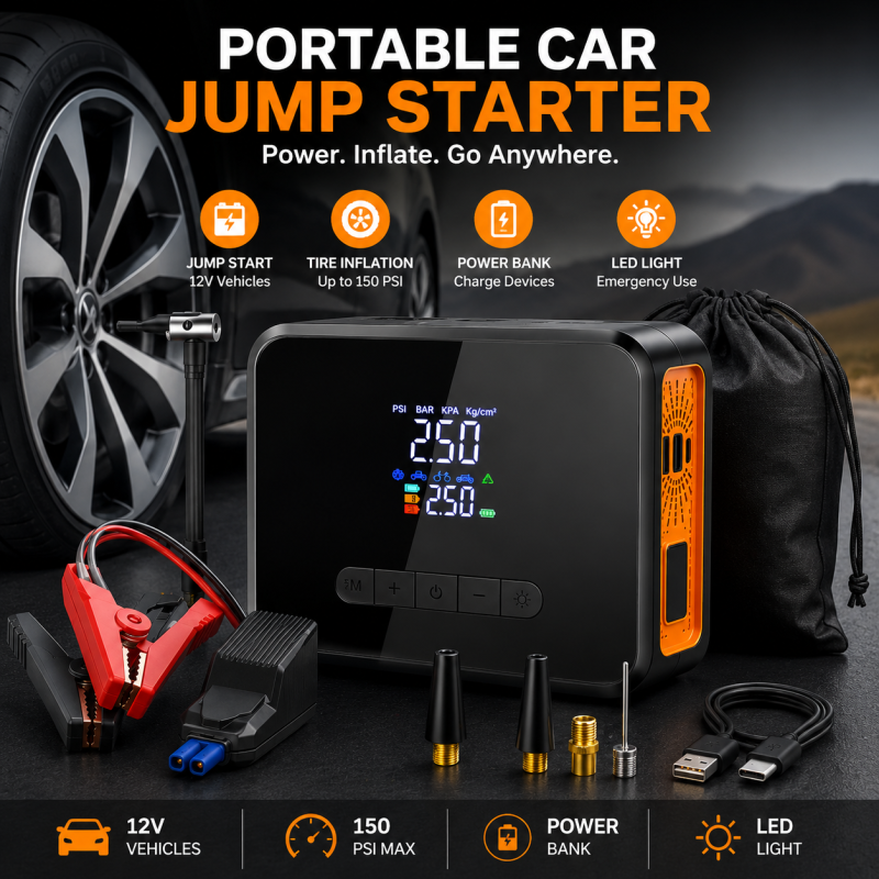 CX-319 4-in-1 Portable Car Jump Starter, Air Pump & Power Bank