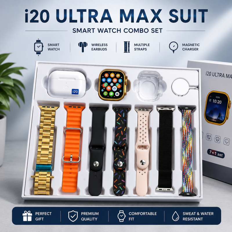 I20 Ultra Max 10-in-1 Smartwatch & Wireless Earbuds Bundle Set