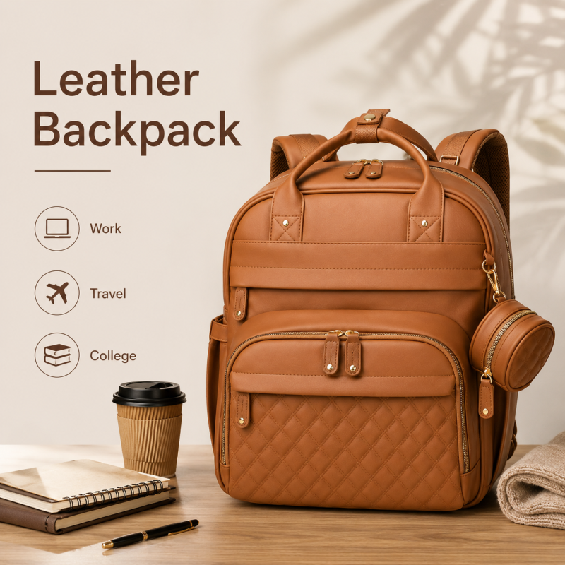 Luxury PU Leather Waterproof Baby Diaper Bag Backpack with Portable Changing Station