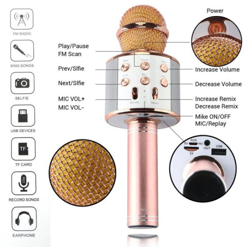 WS-858 Wireless Bluetooth Karaoke Microphone & Speaker