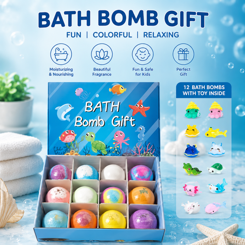 Kids' Surprise Bath Bomb Gift Set with Sea Animal Toys Inside