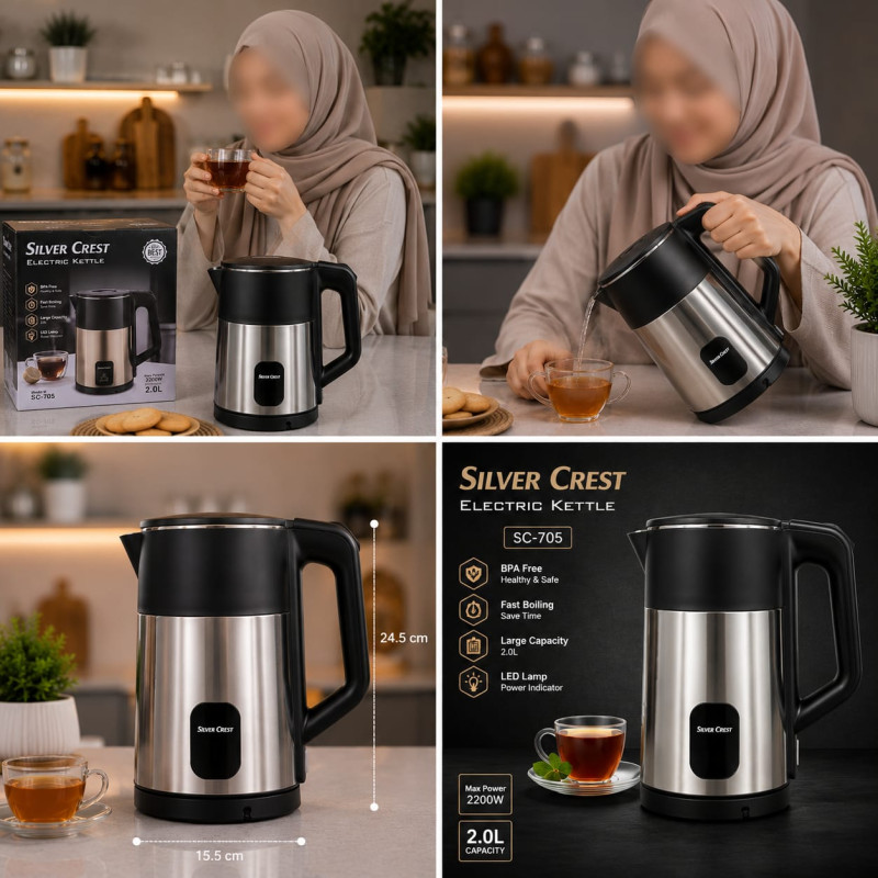 SilverCrest 2.0L Stainless Steel Electric Kettle - Model SC-705 (2200W)