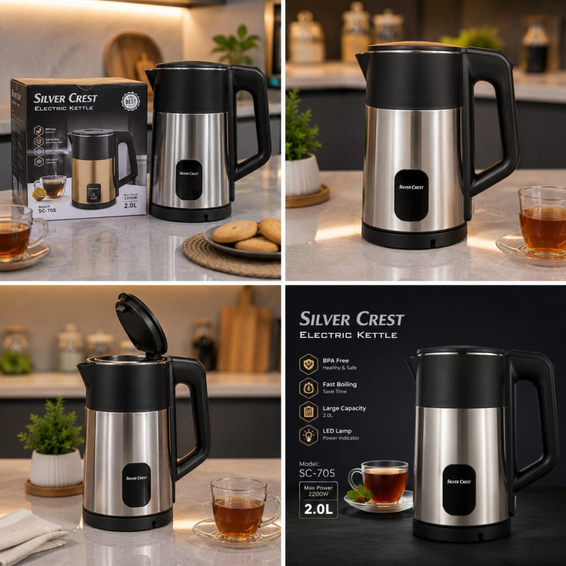 SilverCrest 2.0L Stainless Steel Electric Kettle - Model SC-705 (2200W)