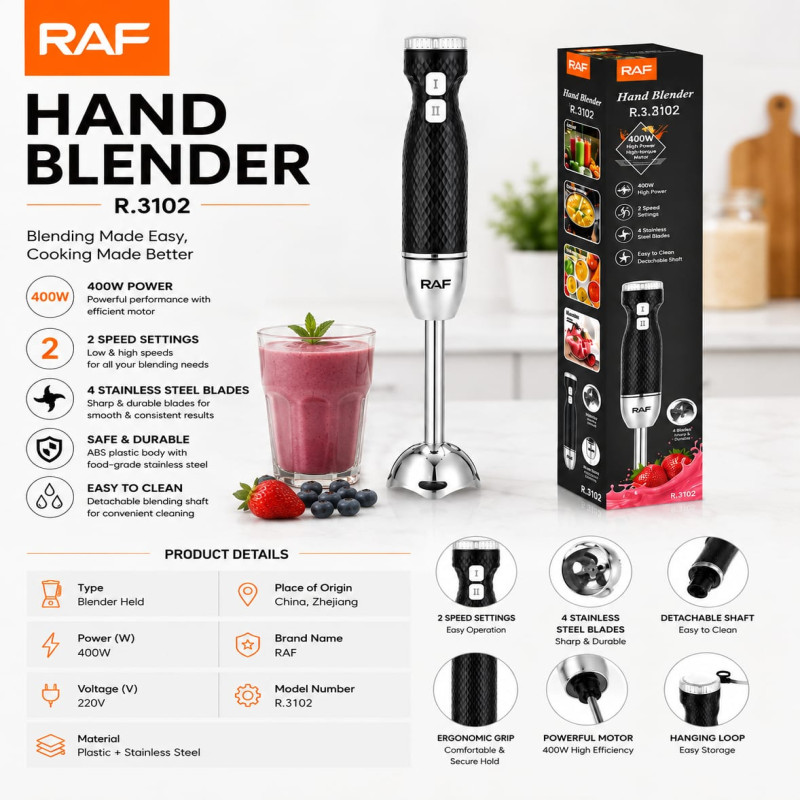 RAF R.3102 400W Professional Stainless Steel Hand Immersion Blender