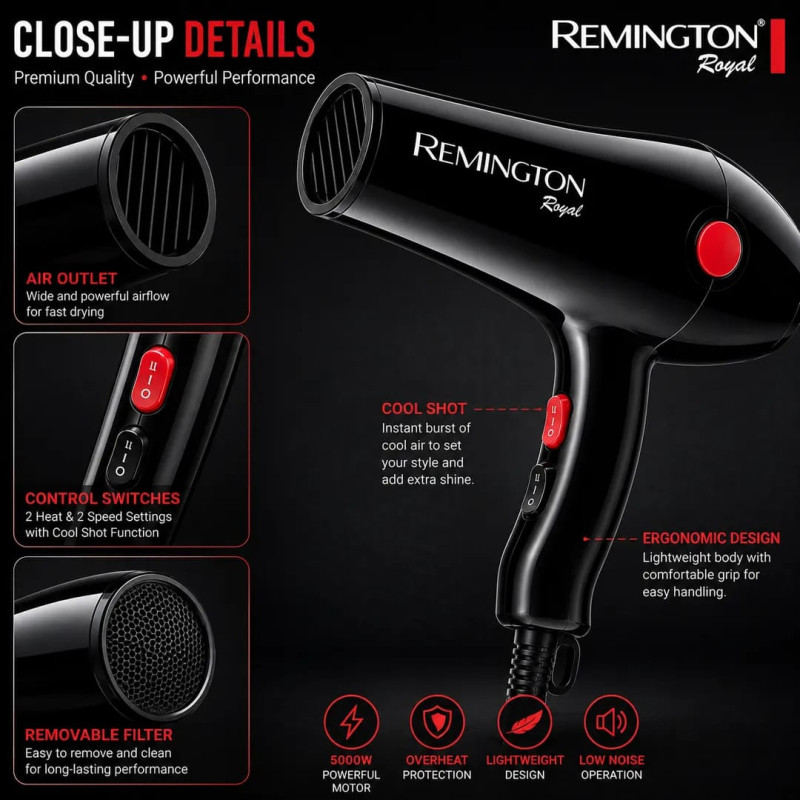 Remington S-6004 Professional Salon Hair Dryer (5000W)