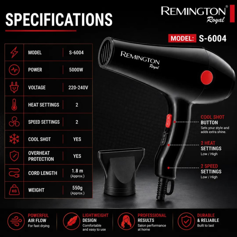 Remington S-6004 Professional Salon Hair Dryer (5000W)
