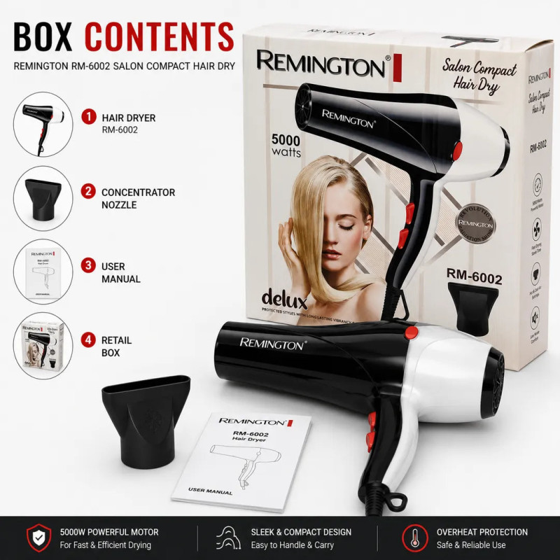 Remington RM-6002 Professional Salon Compact Hair Dryer (5000W)