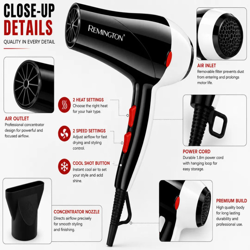 Remington RM-6002 Professional Salon Compact Hair Dryer (5000W)