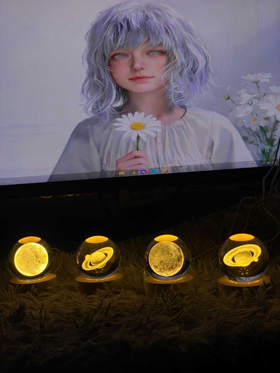 3D Moon Galaxy Crystal Ball Night Light with Wooden Base – LED Decorative Lamp