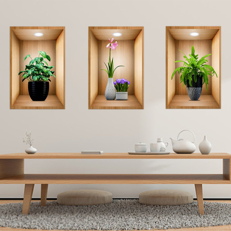 Decorative Flower Vase Wall Sticker - Pack of 3 Botanical Wall Decals