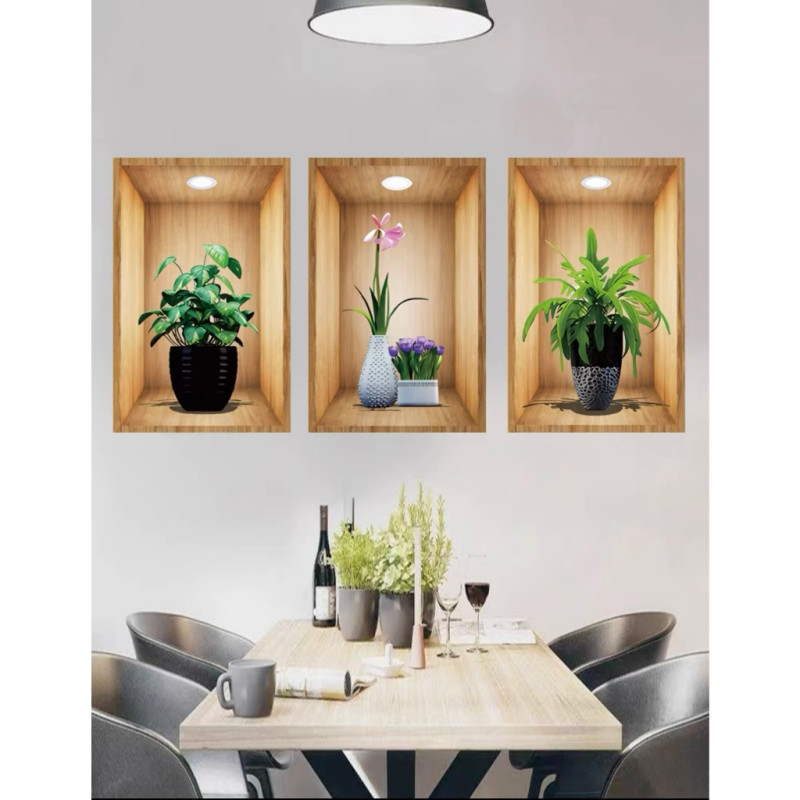 Decorative Flower Vase Wall Sticker - Pack of 3 Botanical Wall Decals