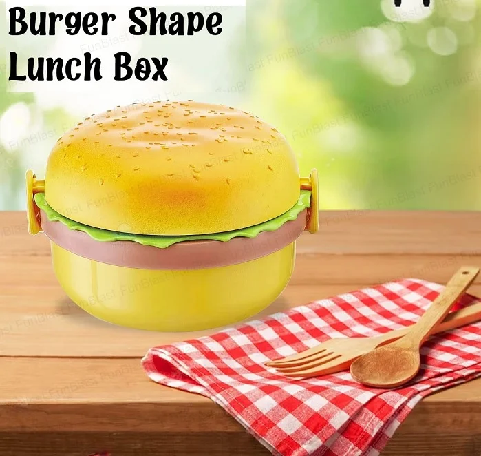 Fun Burger-Shaped Kids Bento Lunch Box with Spoon